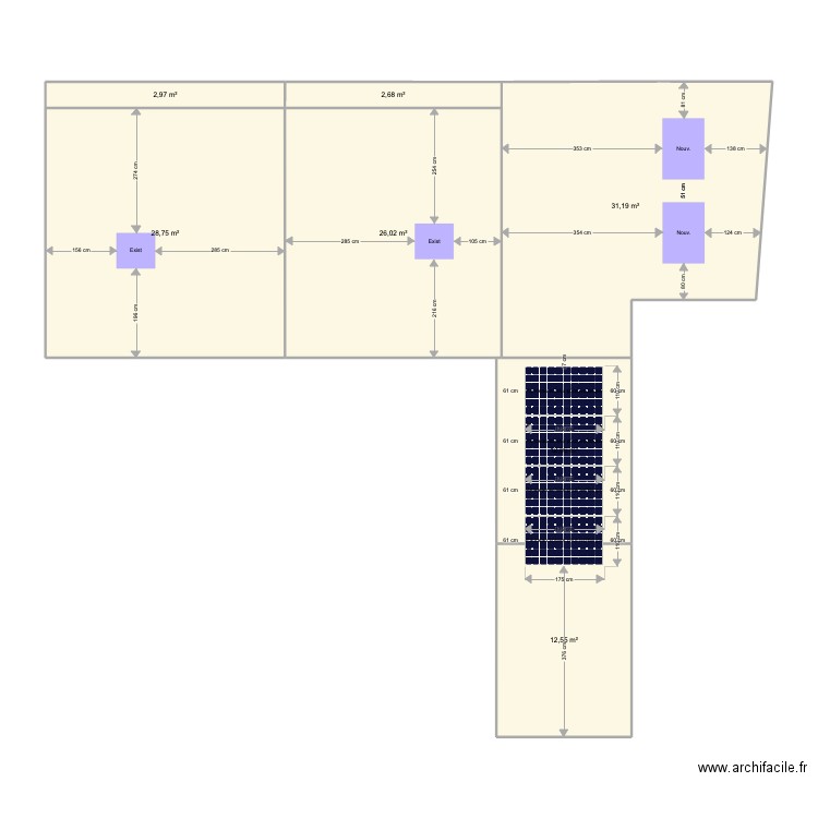 Dessus panneaux solaires. Plan de 7 pièces et 116 m2