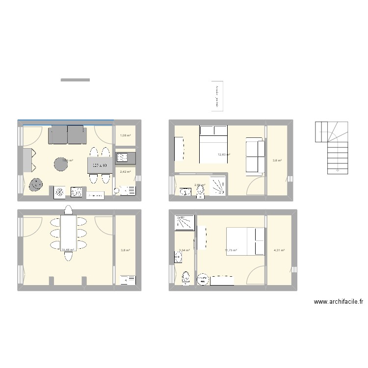 test. Plan de 11 pièces et 77 m2