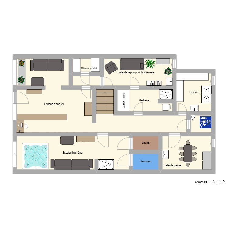 spa des pins. Plan de 11 pièces et 84 m2