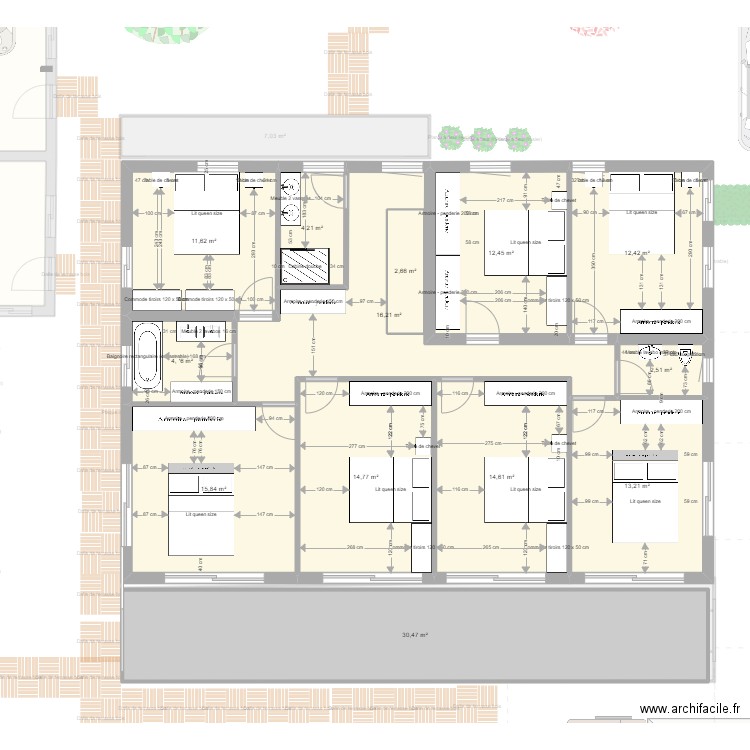 mer. Plan de 26 pièces et 381 m2