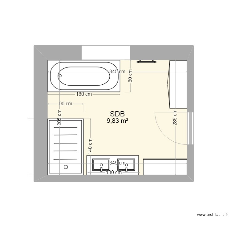 SDB3. Plan de 1 pièce et 10 m2