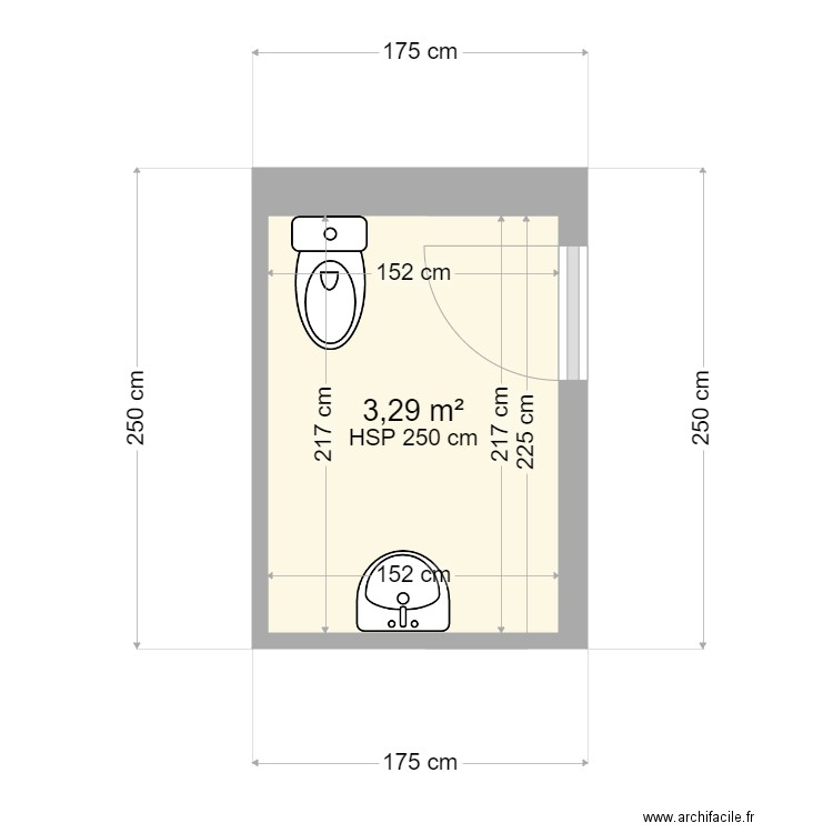 wc salle 11 du fort. Plan de 1 pièce et 3 m2