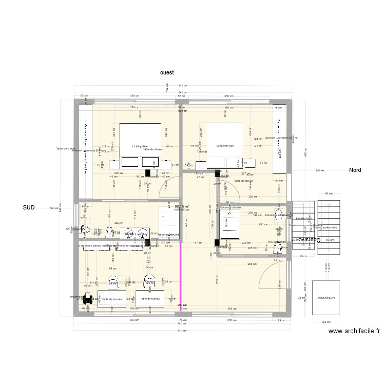 Etage surface 54m2 V2 nouveau. Plan de 1 pièce et 80 m2