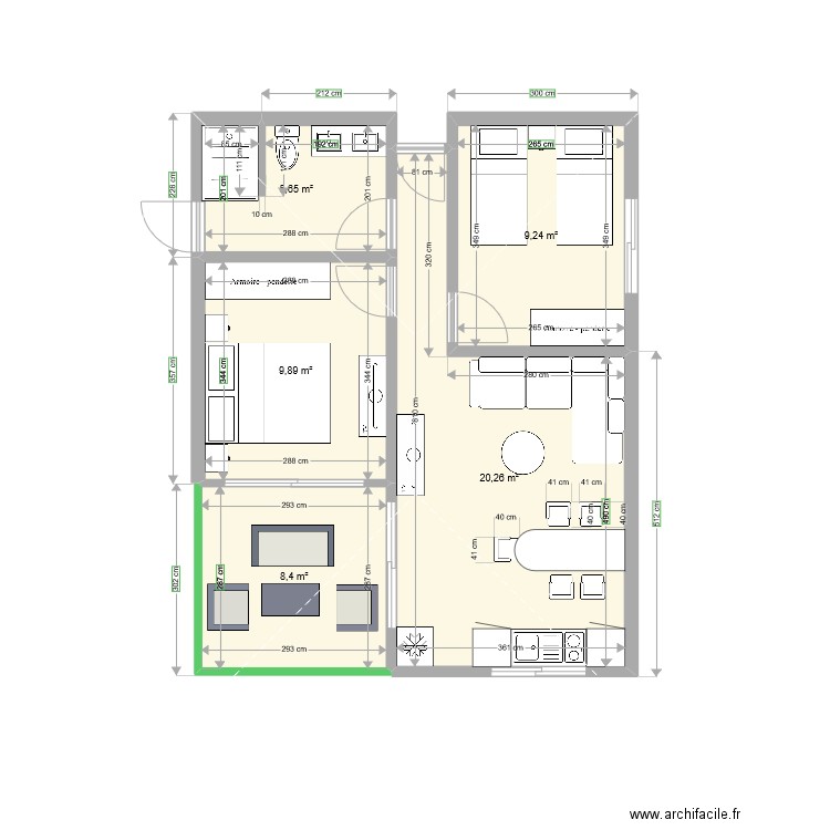 bungalow 2 chambres TIARE. Plan de 5 pièces et 53 m2