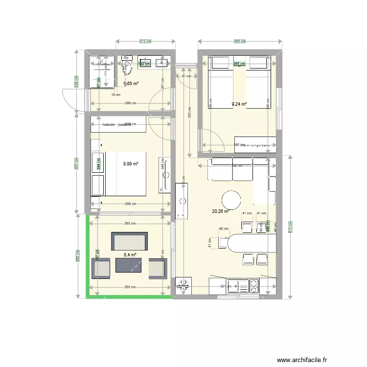 bungalow 2 chambres TIARE. Plan de 