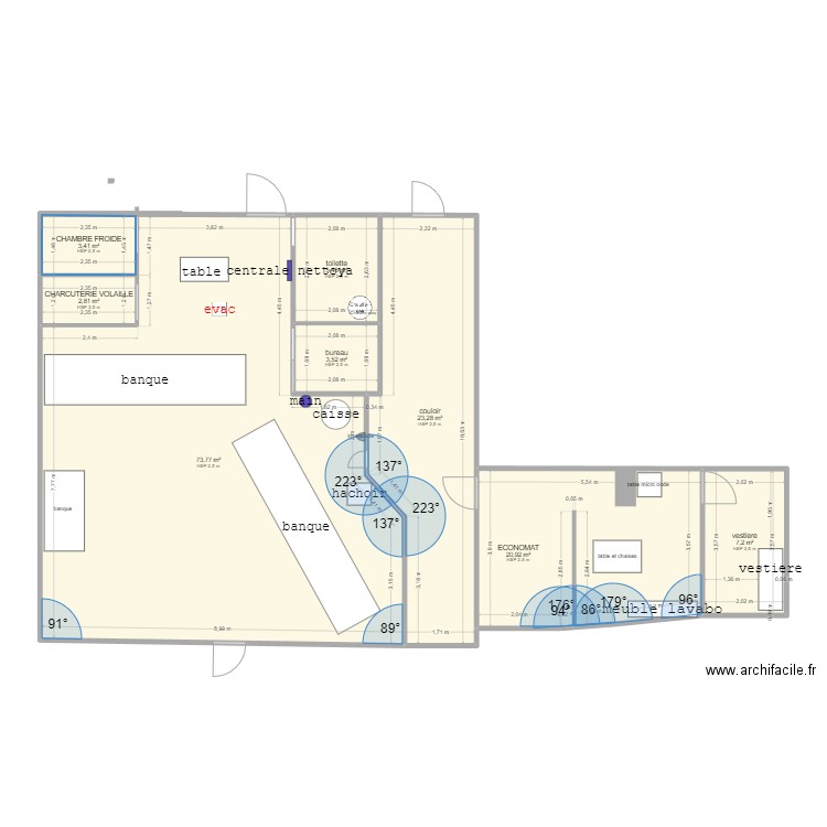 boucherie. Plan de 8 pièces et 140 m2