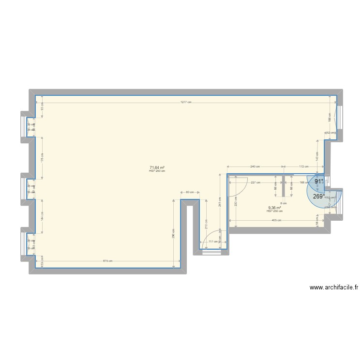 Lamartine vide. Plan de 2 pièces et 81 m2