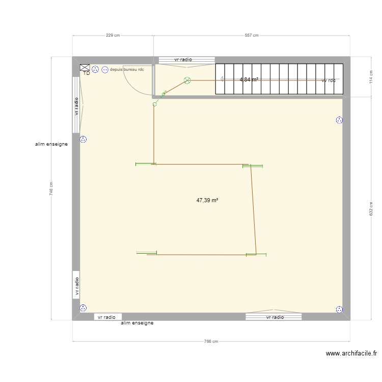 etage sci hubert. Plan de 2 pièces et 52 m2