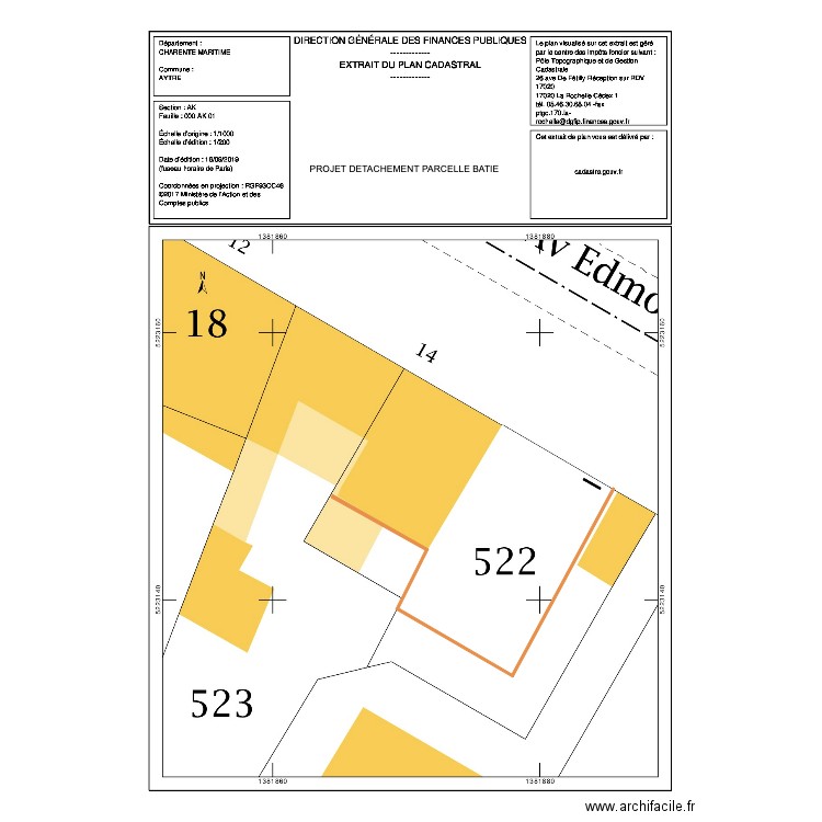 DETACHEMENT PARCELLE BATIE. Plan de 0 pièce et 0 m2