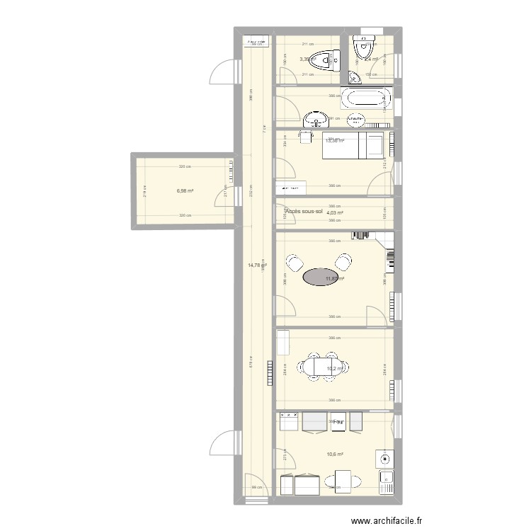 APPARTEMENT NDE. Plan de 9 pièces et 78 m2