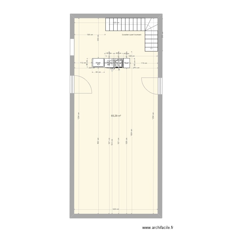 Cuisine St Crepin. Plan de 1 pièce et 65 m2