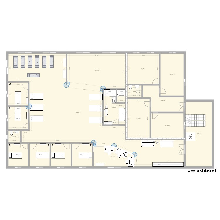 etage 1 avec mobilier. Plan de 18 pièces et 416 m2