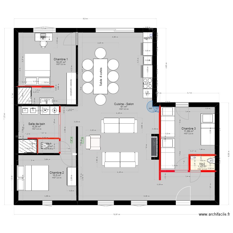 Audresselles New version. Plan de 7 pièces et 109 m2