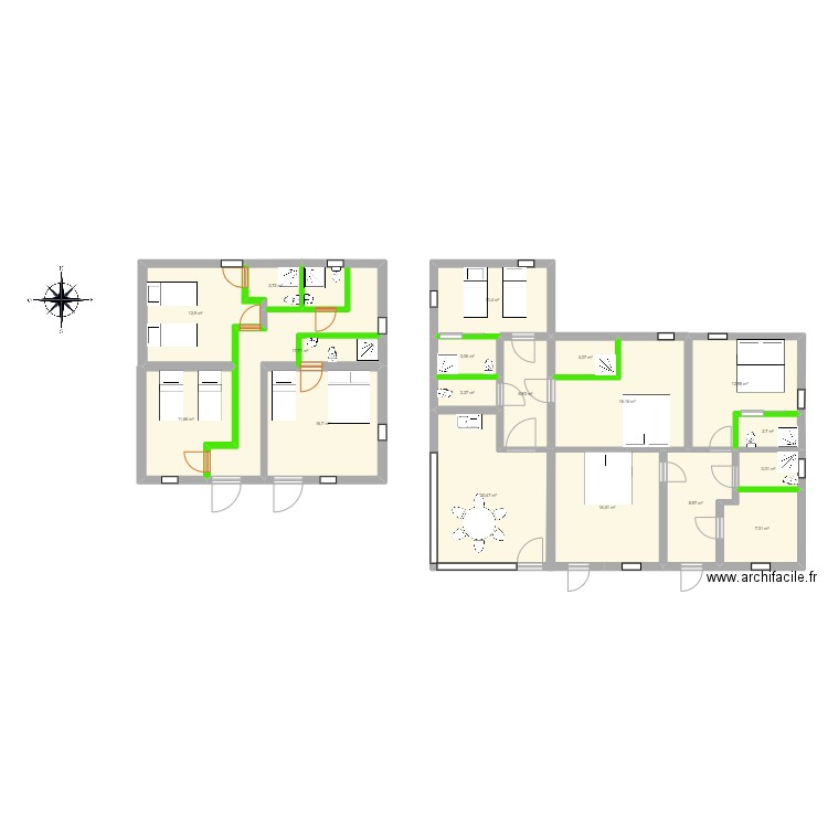 SHadi maison. Plan de 18 pièces et 176 m2