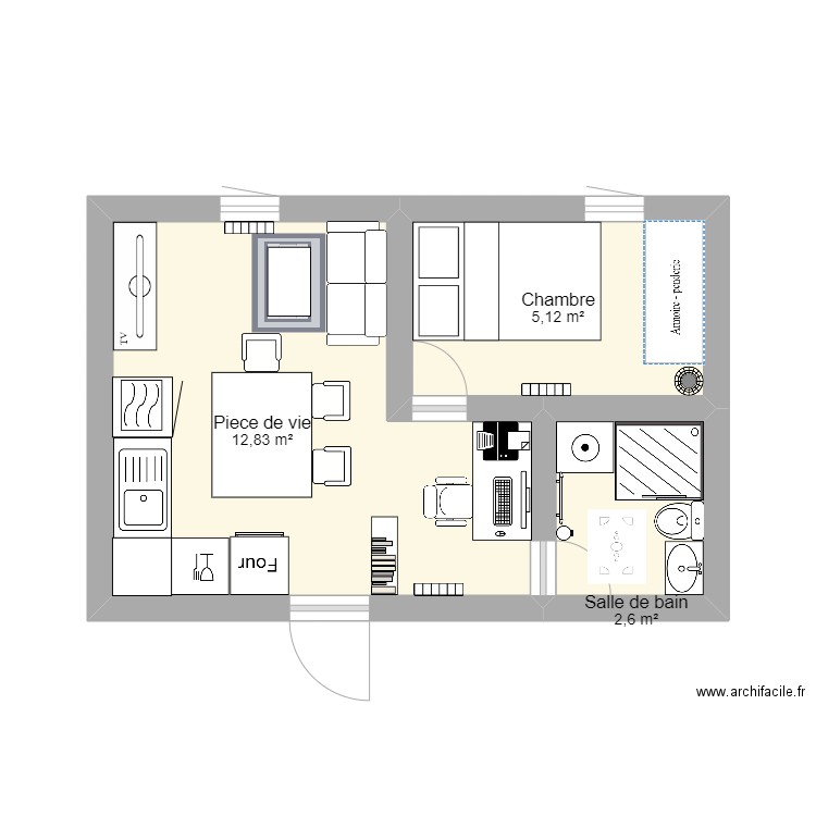 Plan appartement. Plan de 3 pièces et 21 m2