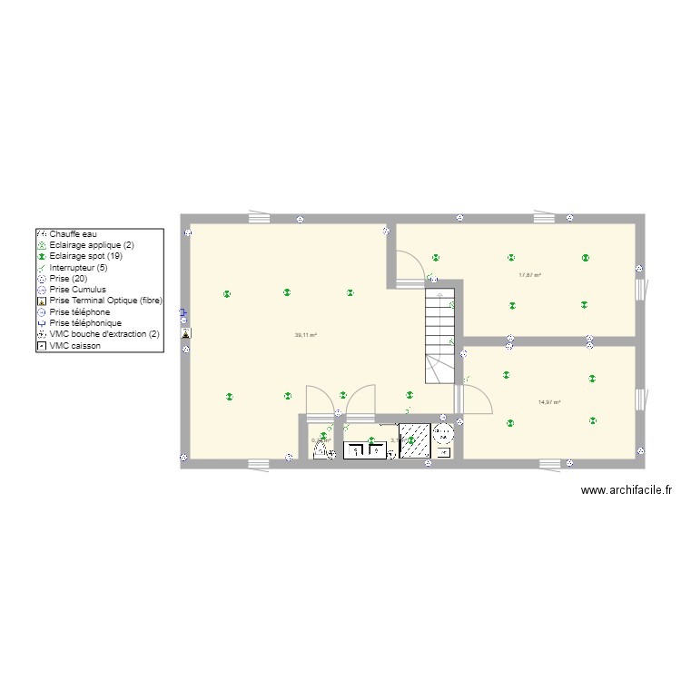 GRENIER. Plan de 5 pièces et 76 m2