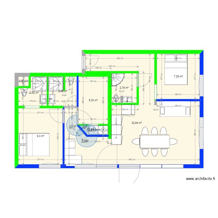 OURSON GOURMANT. Plan de 9 pièces et 64 m2