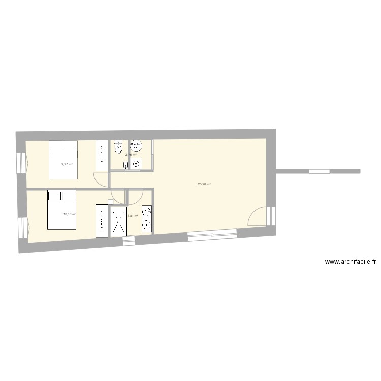 cave. Plan de 5 pièces et 52 m2