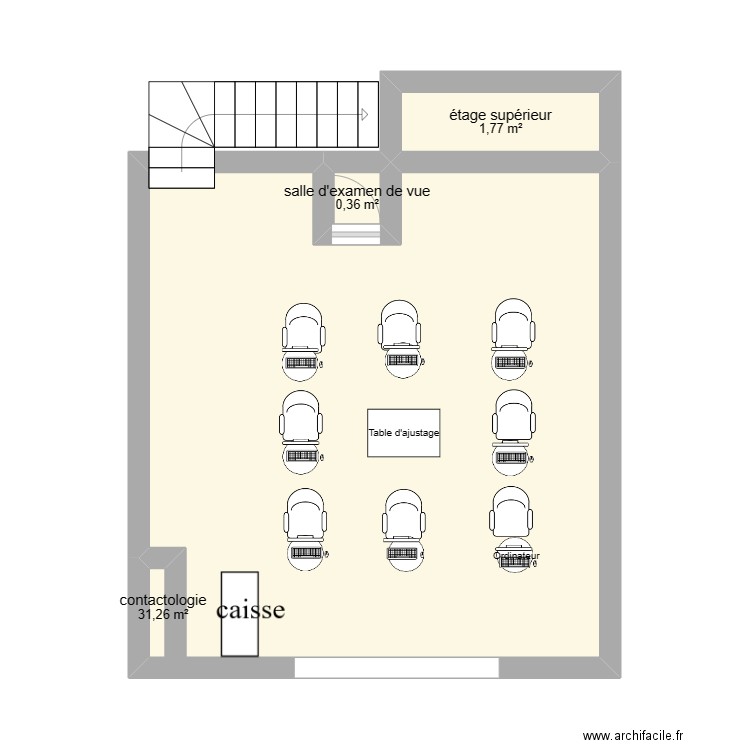 magasin. Plan de 3 pièces et 33 m2