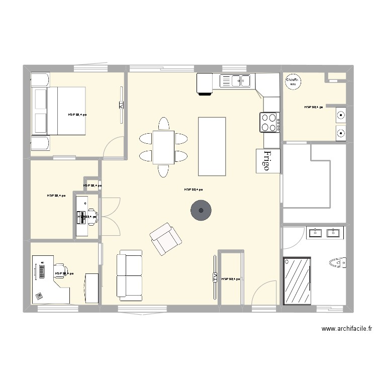 Projet maison 2. Plan de 11 pièces et 98 m2