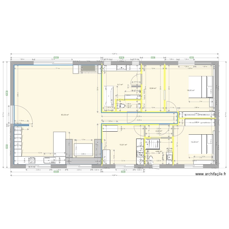 APPARTL 2eme. Plan de 9 pièces et 128 m2