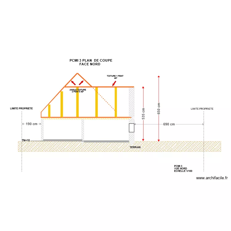 PCMI 3 AXE DE COUPE FACE NORD. Plan de 