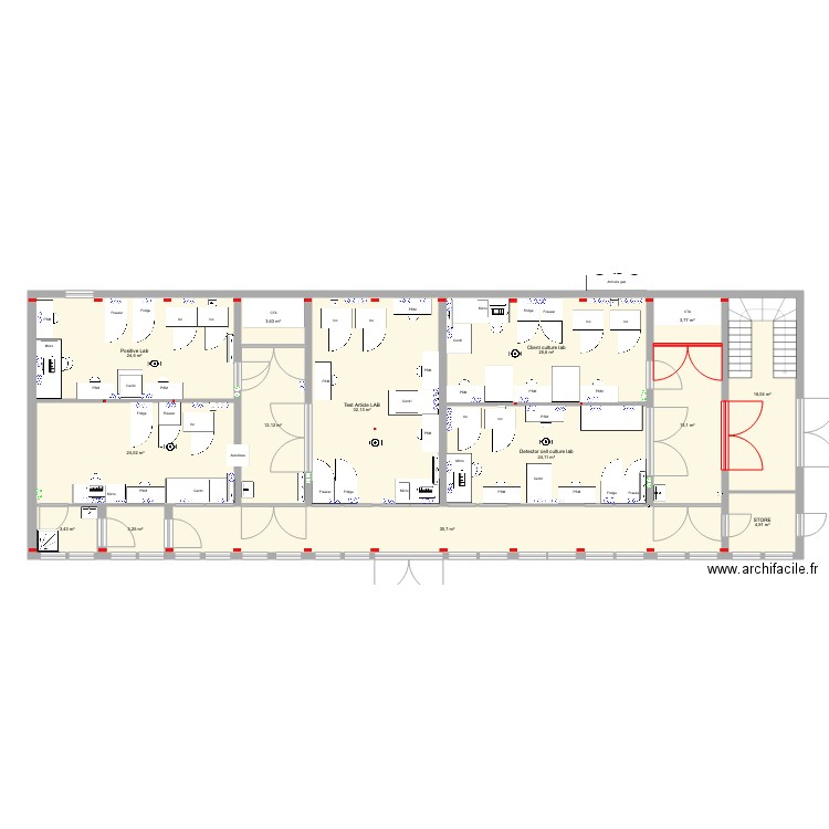 Batiment RD . Plan de 23 pièces et 309 m2