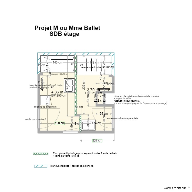 SDB BALLET2. Plan de 3 pièces et 8 m2