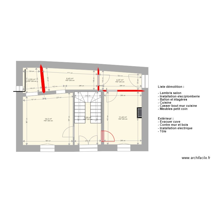 Malaucene RDC démolition. Plan de 6 pièces et 47 m2