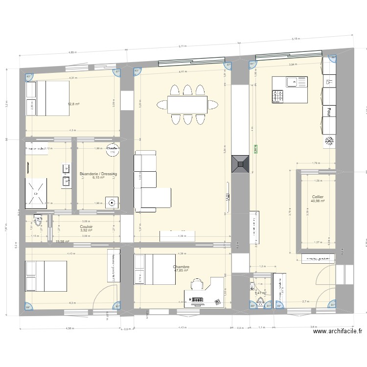 JOJO 1. Plan de 7 pièces et 133 m2