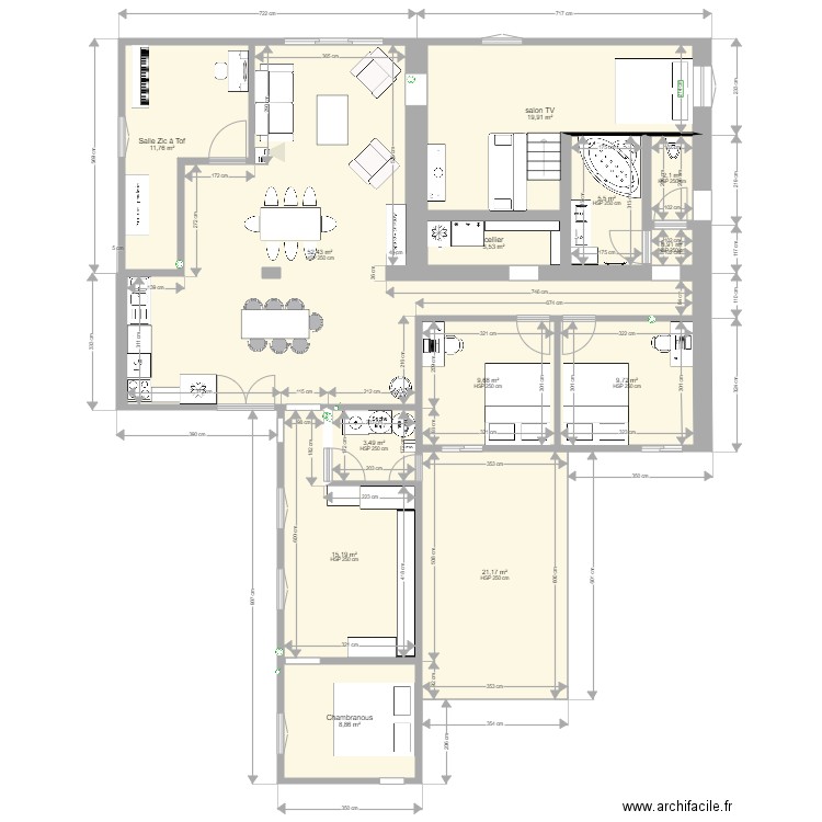 escarnouille. Plan de 13 pièces et 164 m2