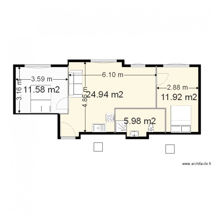 3 pieces ver 4. Plan de 0 pièce et 0 m2