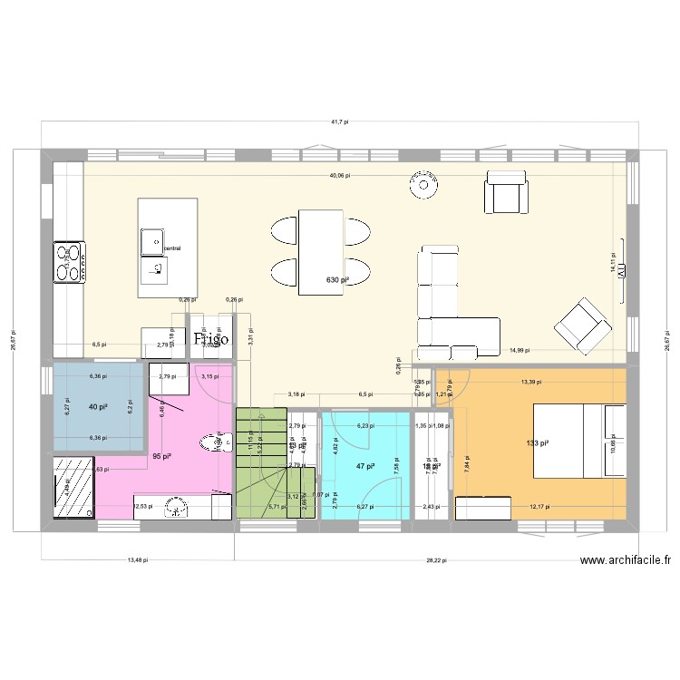 Rez de chaussée cuisine modifiée Octobre 2023 - 40 x 25. Plan de 7 pièces et 91 m2