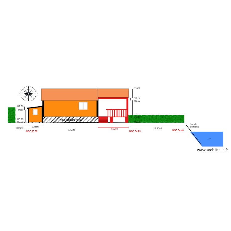 Plan en coupe              chalet 53. Plan de 10 pièces et 7 m2