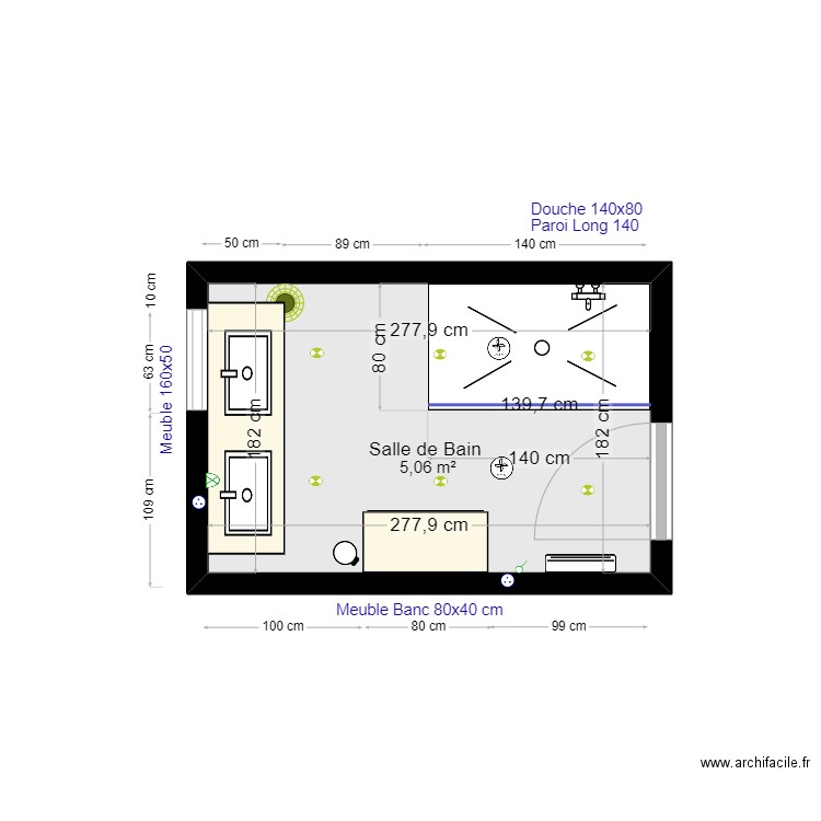 SDB Vignette. Plan de 1 pièce et 5 m2