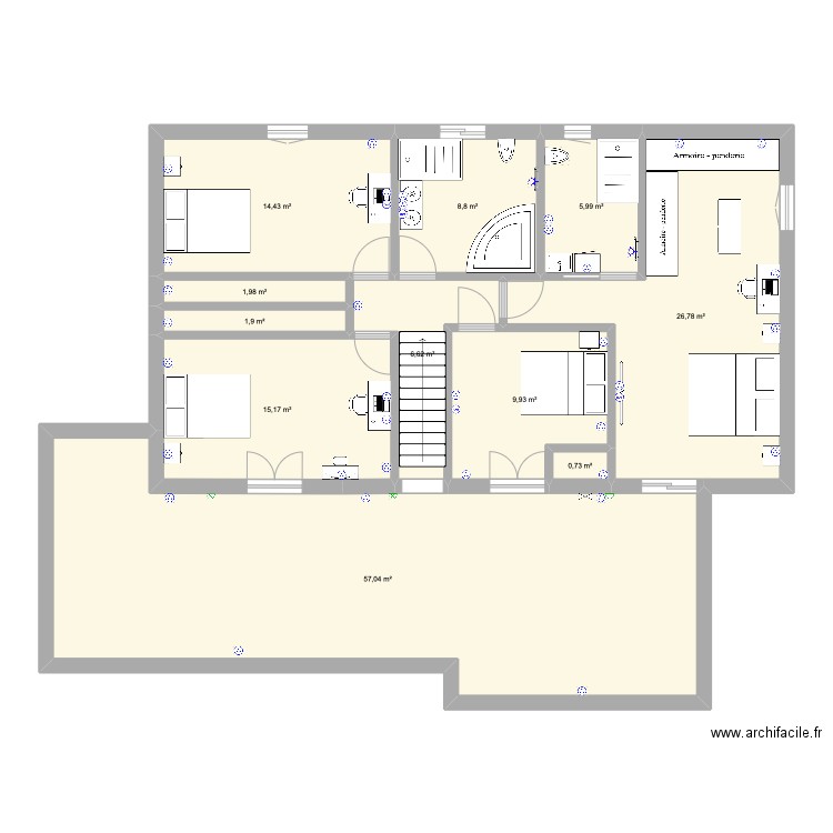 ETAGE. Plan de 11 pièces et 149 m2