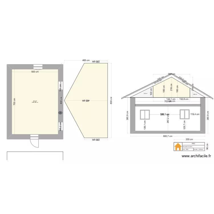 essais coupe2. Plan de 2  et 71 m²