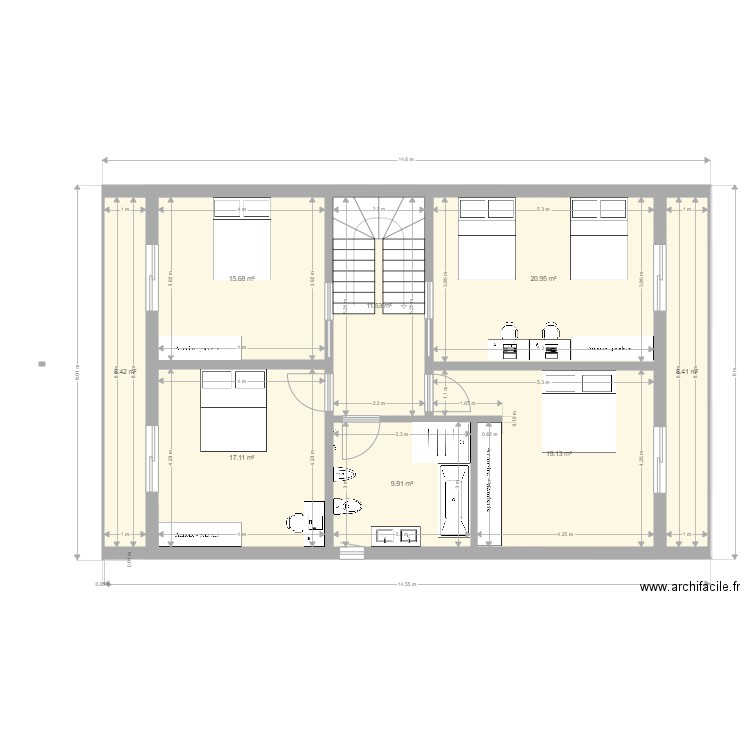 plan 8400x13600 avec sous sol final. Plan de 12 pièces et 217 m2