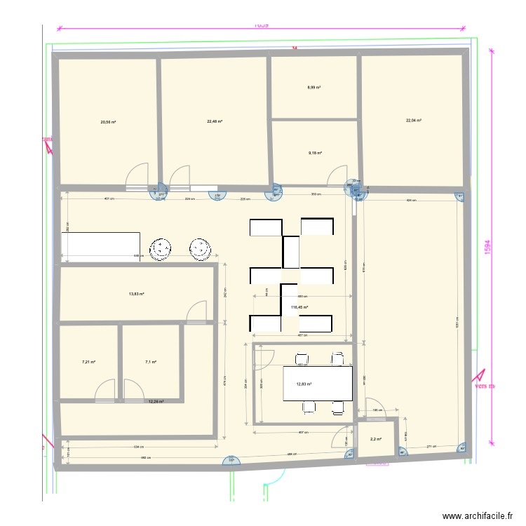 BUR22_2. Plan de 12 pièces et 255 m2