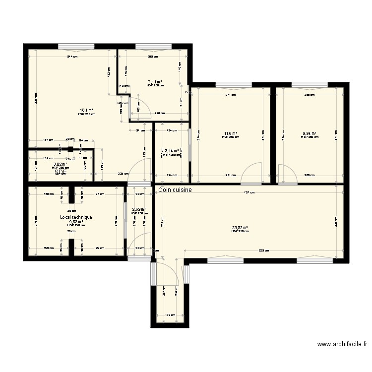 Sous sol 1. Plan de 9 pièces et 89 m2