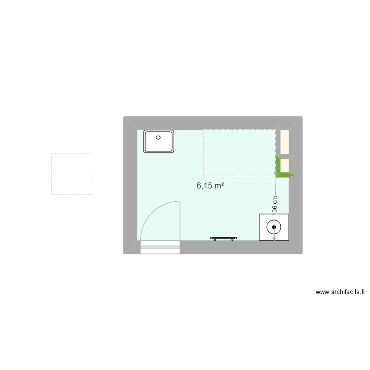 SDB LOUIS. Plan de 3 pièces et 6 m2