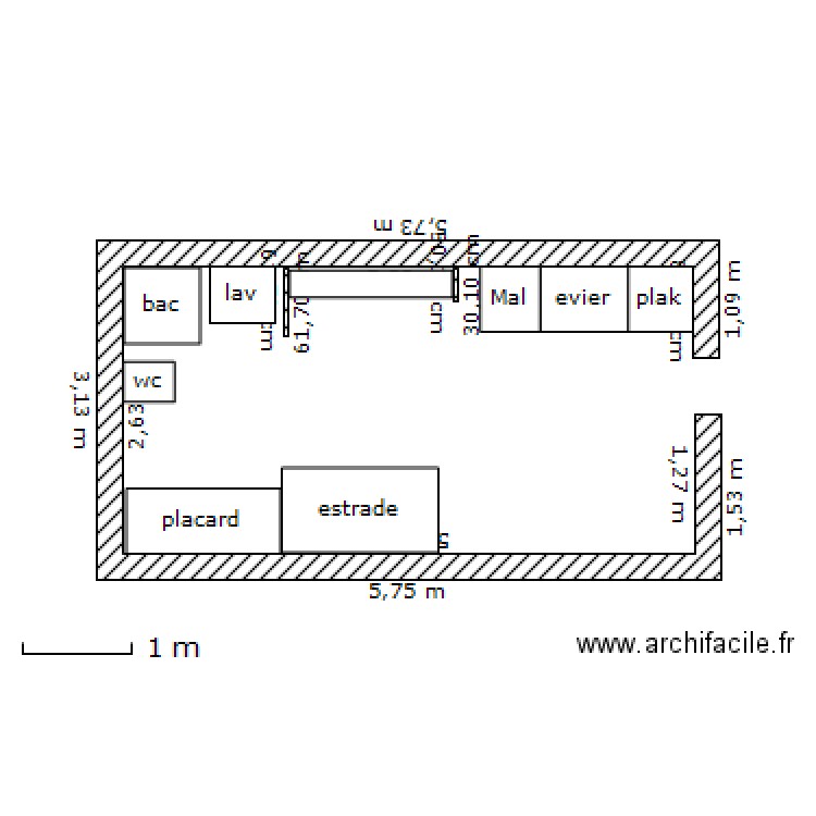 studio vo. Plan de 0 pièce et 0 m2