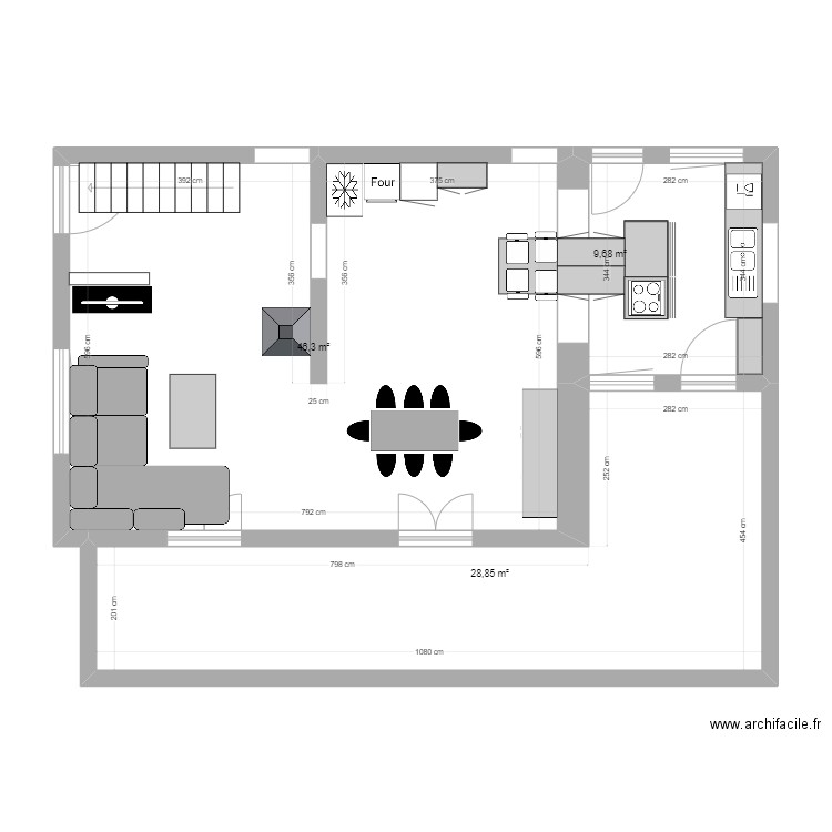 projet  cuisne. Plan de 3 pièces et 85 m2
