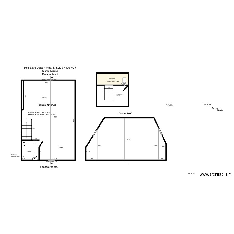 2 portes8/22. Plan de 4 pièces et 70 m2