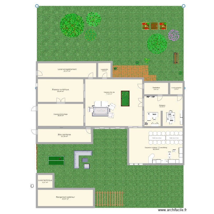 Bâtiment jeunesse. Plan de 13 pièces et 311 m2