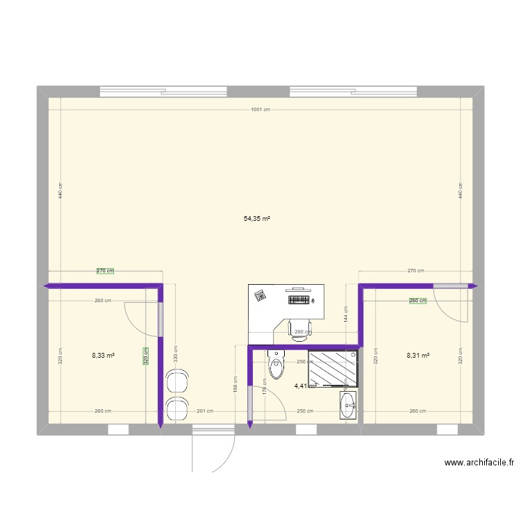 cabinet 1. Plan de 4 pièces et 75 m2