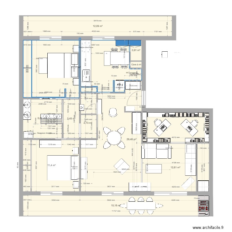 t4fino8.7. Plan de 13 pièces et 116 m2