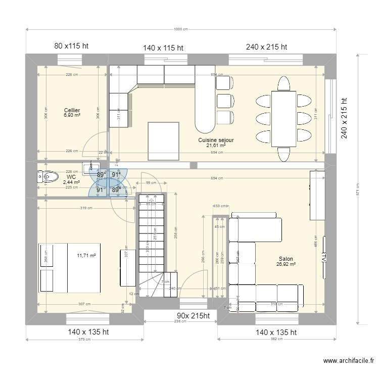 MOUHOUBI RDC 1. Plan de 5 pièces et 70 m2