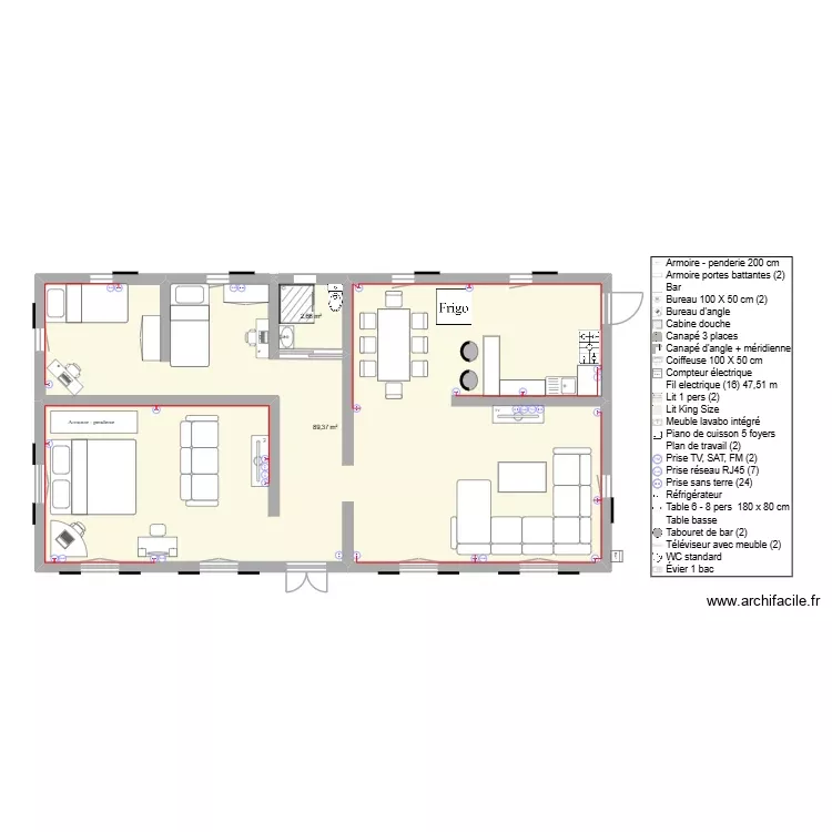 Modification. Plan de 2 Pièces et 92 m²