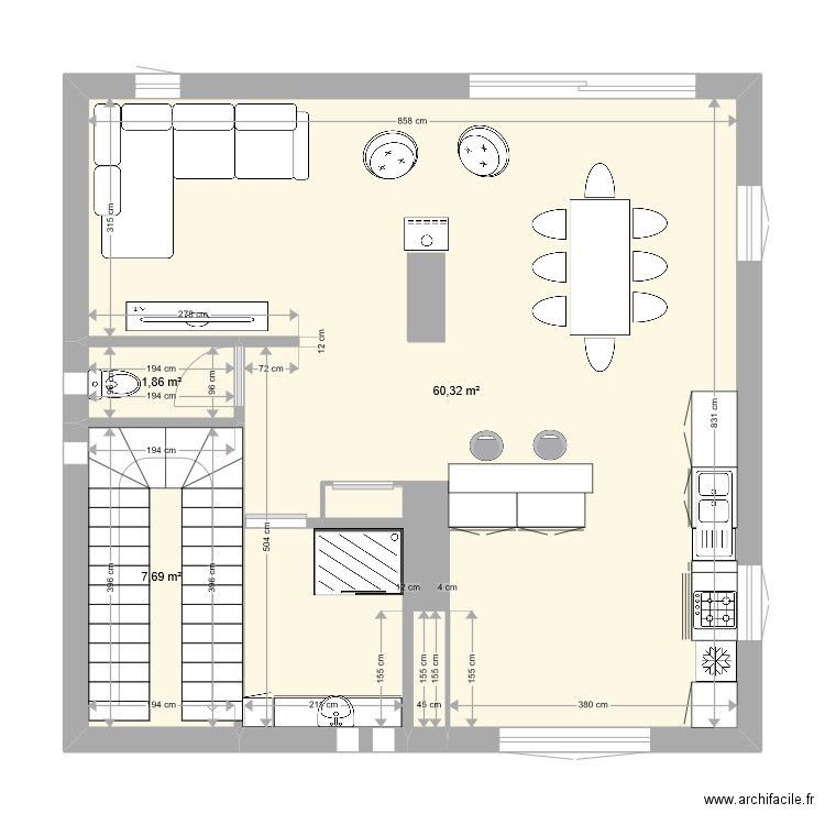 1er étage - IDEE 2. Plan de 3 pièces et 70 m2